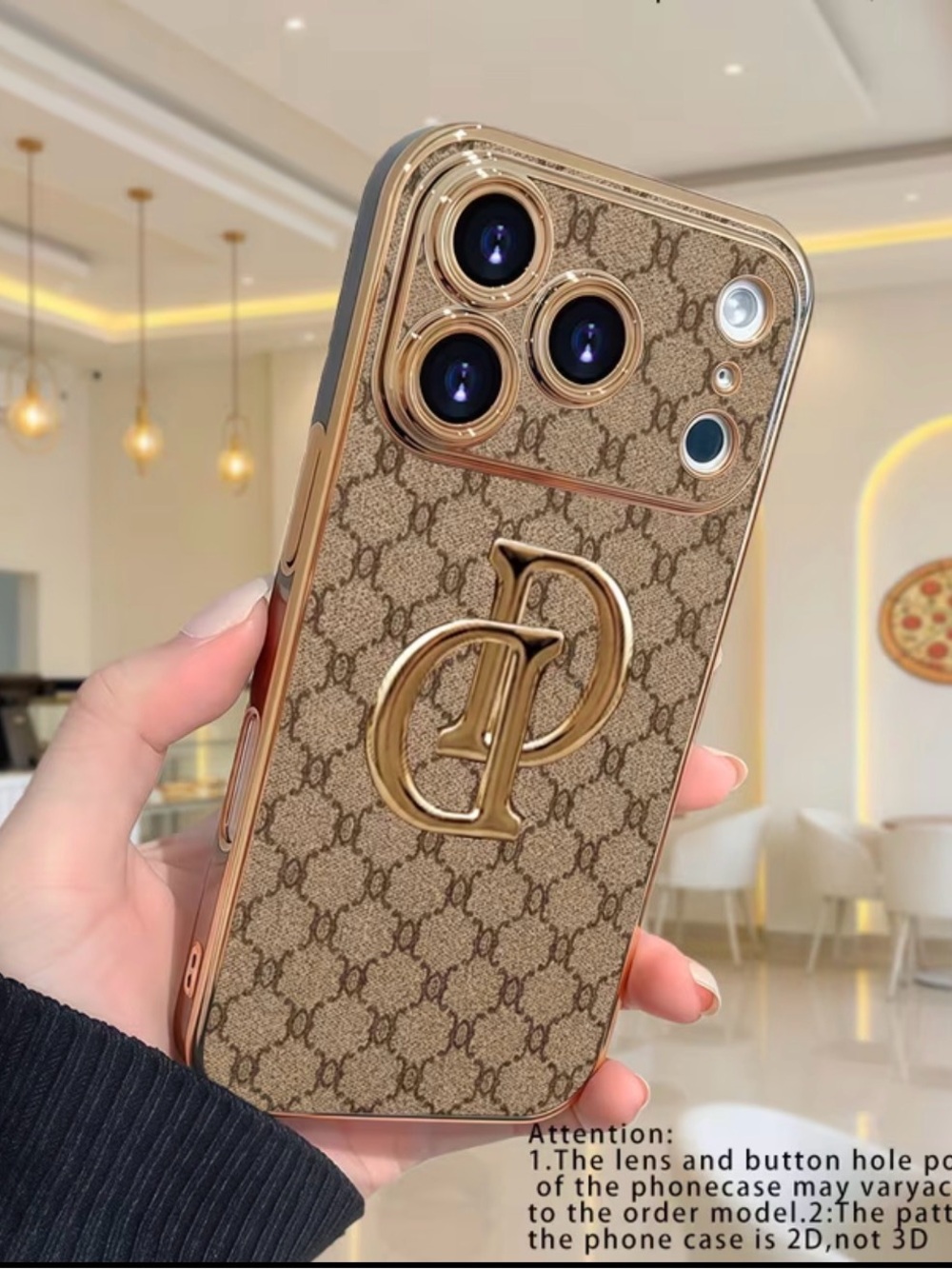 Case iPhone 17 Pro max  Inspired Brown Monogram Phone Case with Gold Accents